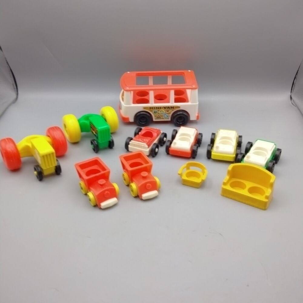 Vintage Fisher Price Little People Lot Farm Animal Vehicles Bus